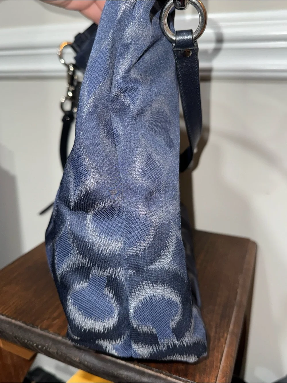 Coach Navy Signature Jacquard Shoulder Bag